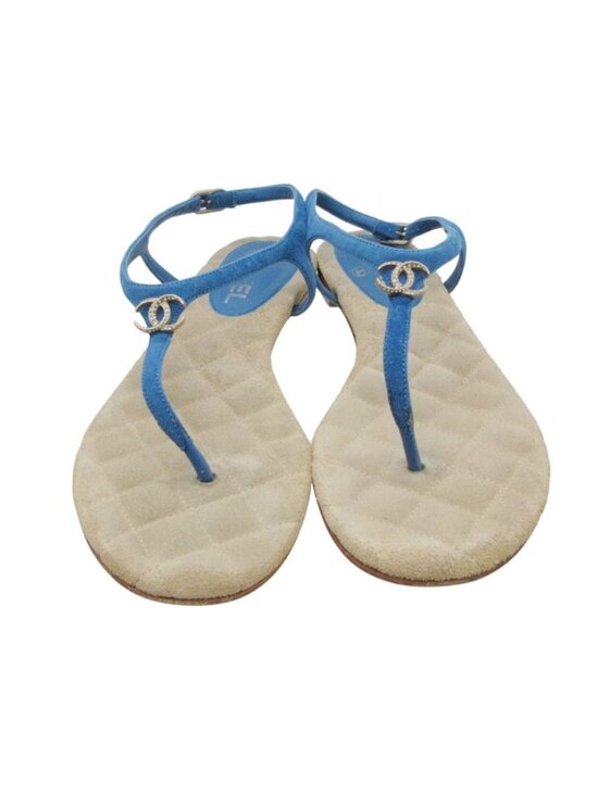 Chanel Shoes - Chanel Sandals Beach Thong CC Logo Stone Embellishment T-strap Suede Quilted